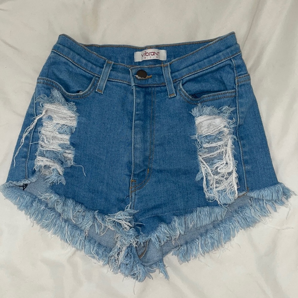 Blue High Rise Denim Cutoffs by Vibrant Size Medium
